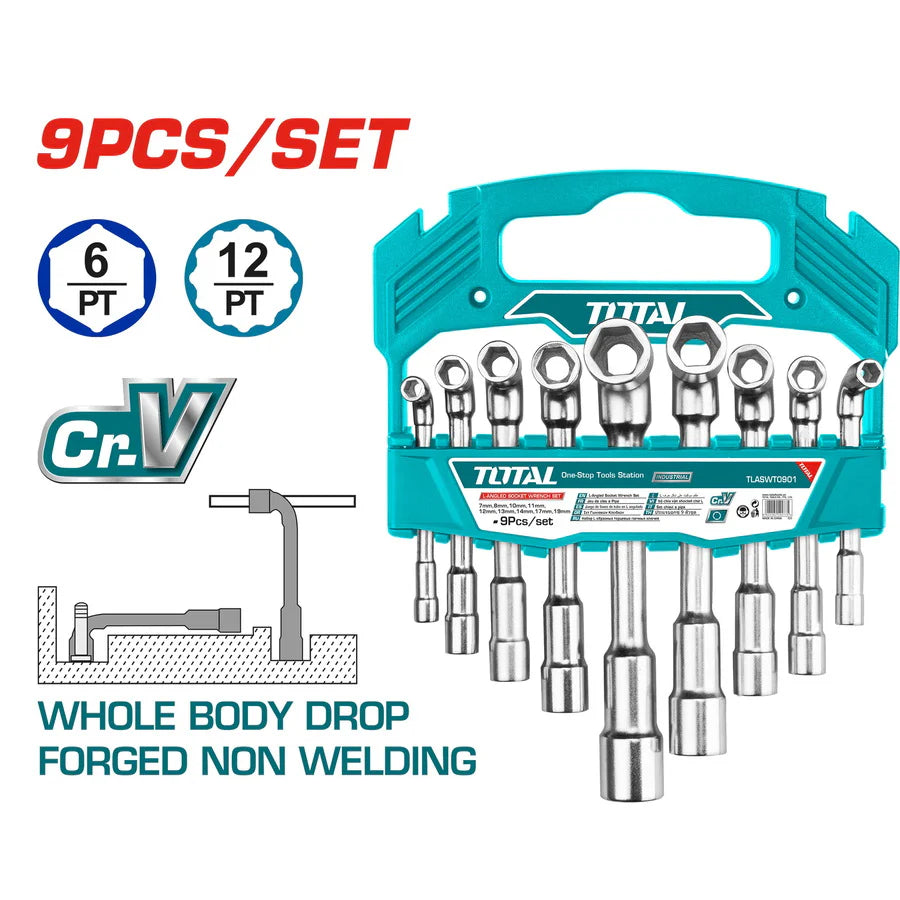 TOTAL TLASWT0901 9Pc L-Angled Socket Wrench Set CR-V 7-19mm
