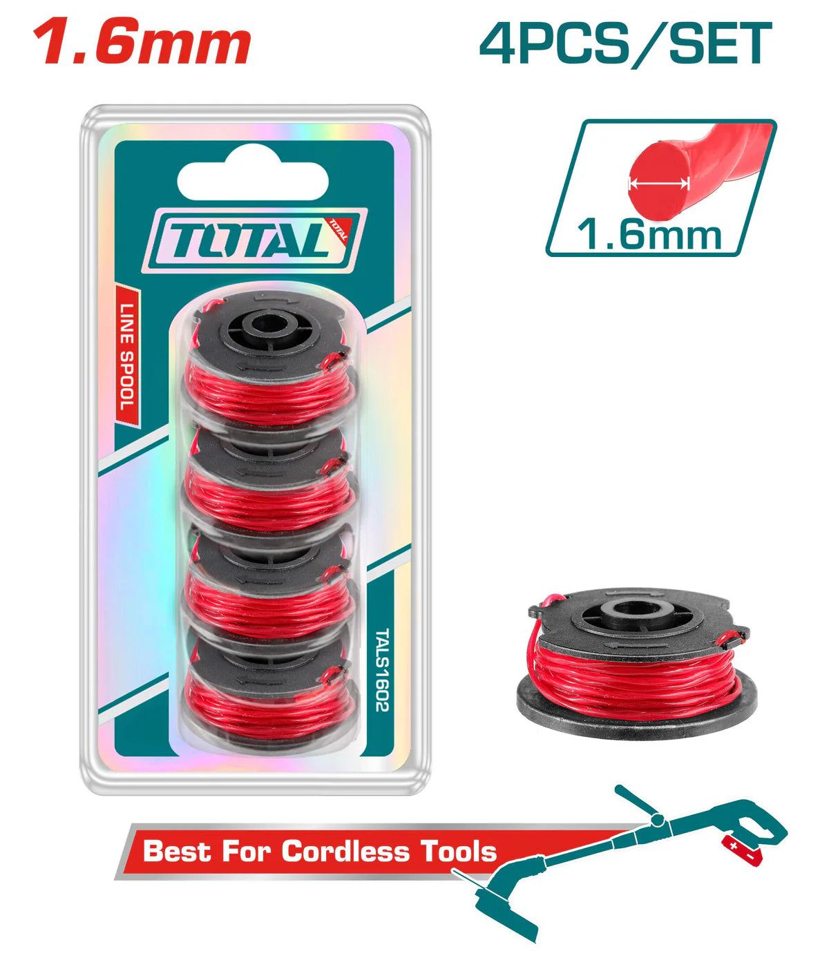 TOTAL 1.6mm x 5m Replacement Grass Trimmer Line Spool TALS1602