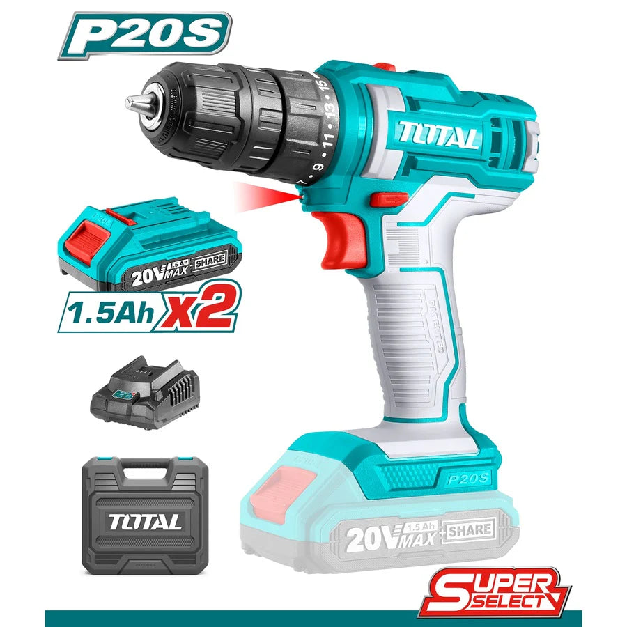 TOTAL 20V Lithium-Ion Cordless Drill Driver Kit TDLI20028