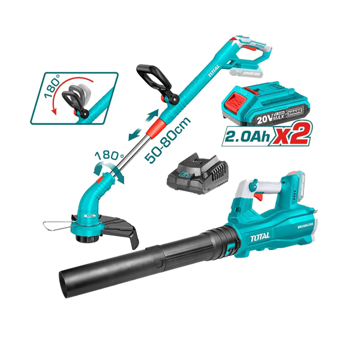 TOTAL 20V Cordless Grass Trimmer & Blower Combo Kit TOSLI23024