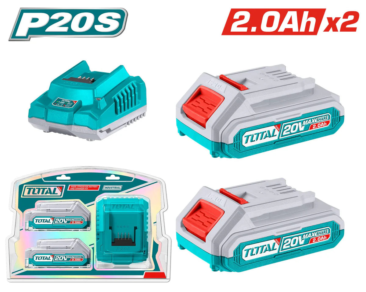 TOTAL 20V P20S Dual 2.0Ah Battery & Charger Kit TFBCPK1222