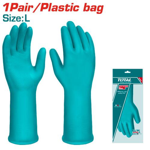 Total PVC Gloves TSP1801 - Size L, 32cm Long, Gardener/Cleaner