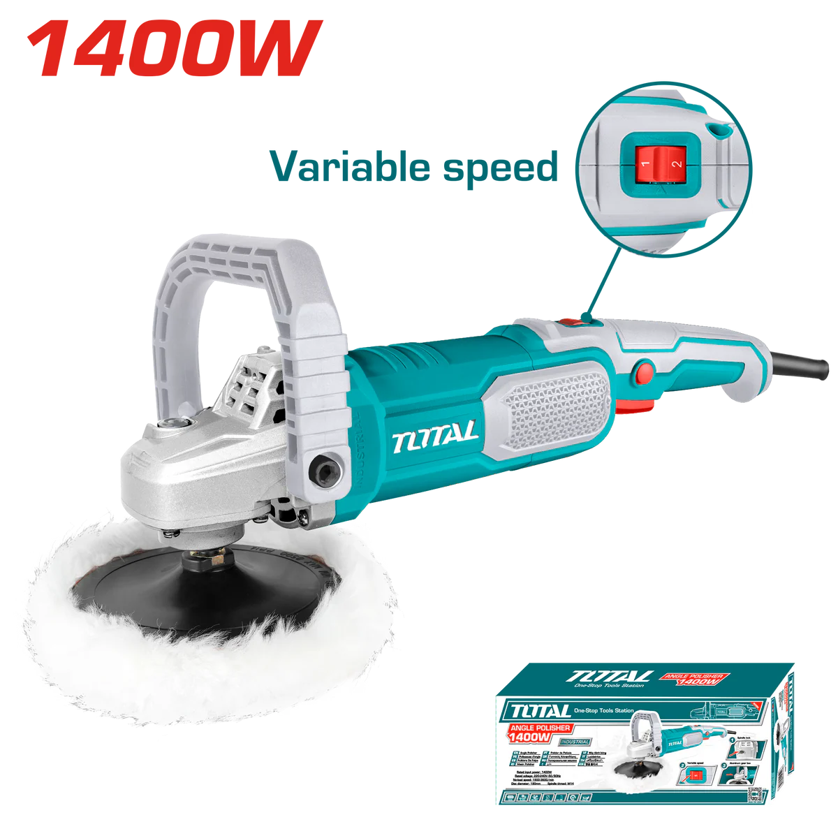 TOTAL TP11418018 1400W 180mm Polisher - Variable Speed