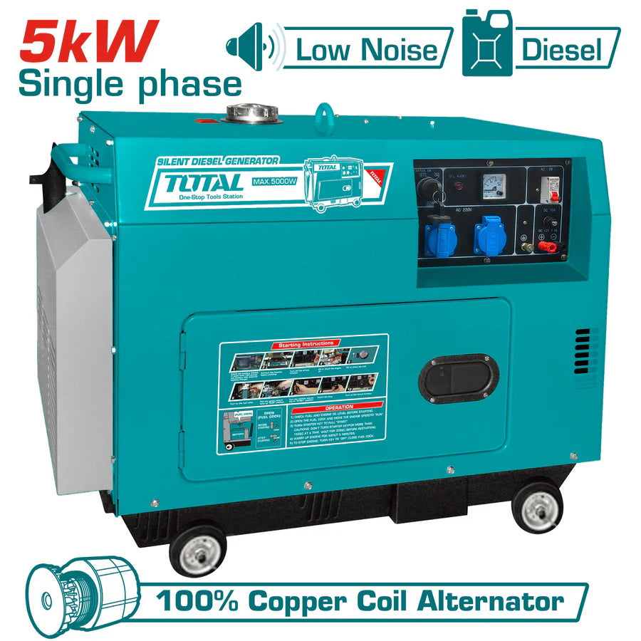 TOTAL TP250001 5.0kW Silent Diesel Generator - Electric Start