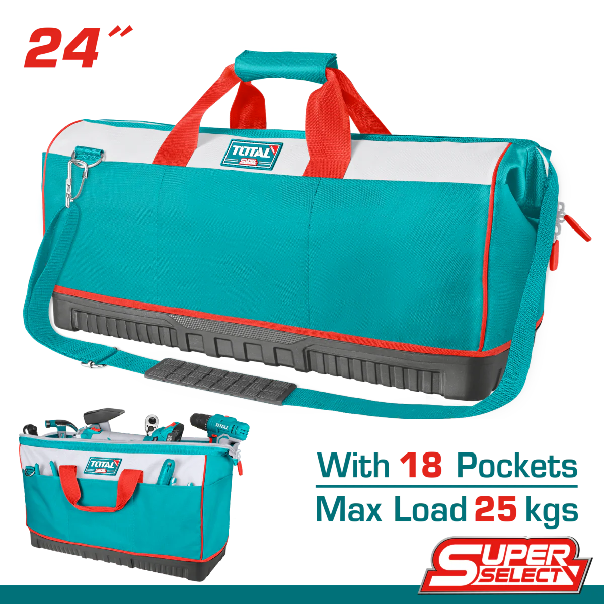 TOTAL THT16242 24" Tools Bag 600/1680D Fabric 25KG Load