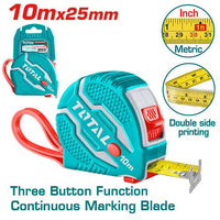 Total 10M x 25mm Steel Measuring Tape - 3-Stop Lock | TMT126101