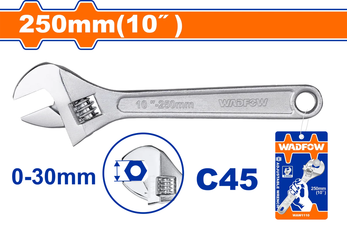 WADFOW 10-Inch 250mm C45 Carbon Steel Adjustable Wrench Shifter Scale Utility Spanner WAW1110 Wadfow