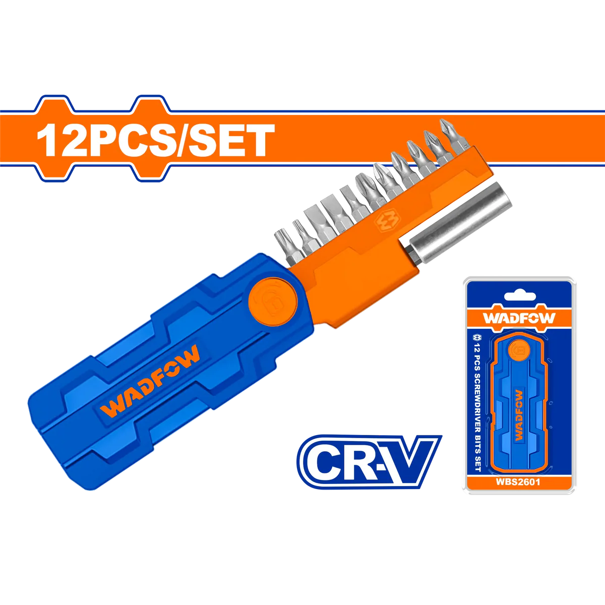 WADFOW 12-Piece Industrial Screwdriver Bit Set with Magnetic Holder Cr-V WBS2601