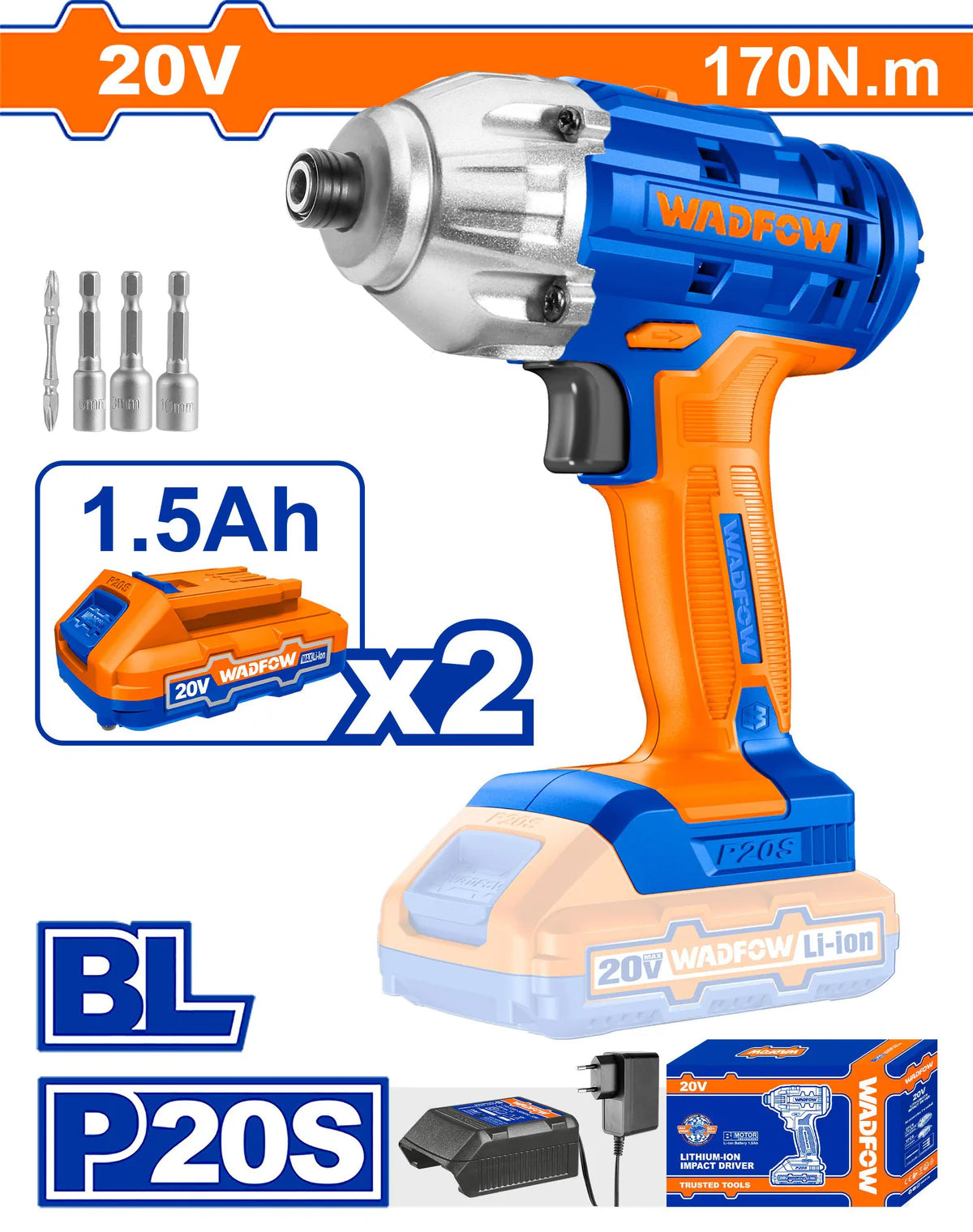 WADFOW 12V Lithium-Ion Cordless Impact Driver 100Nm WCD2512