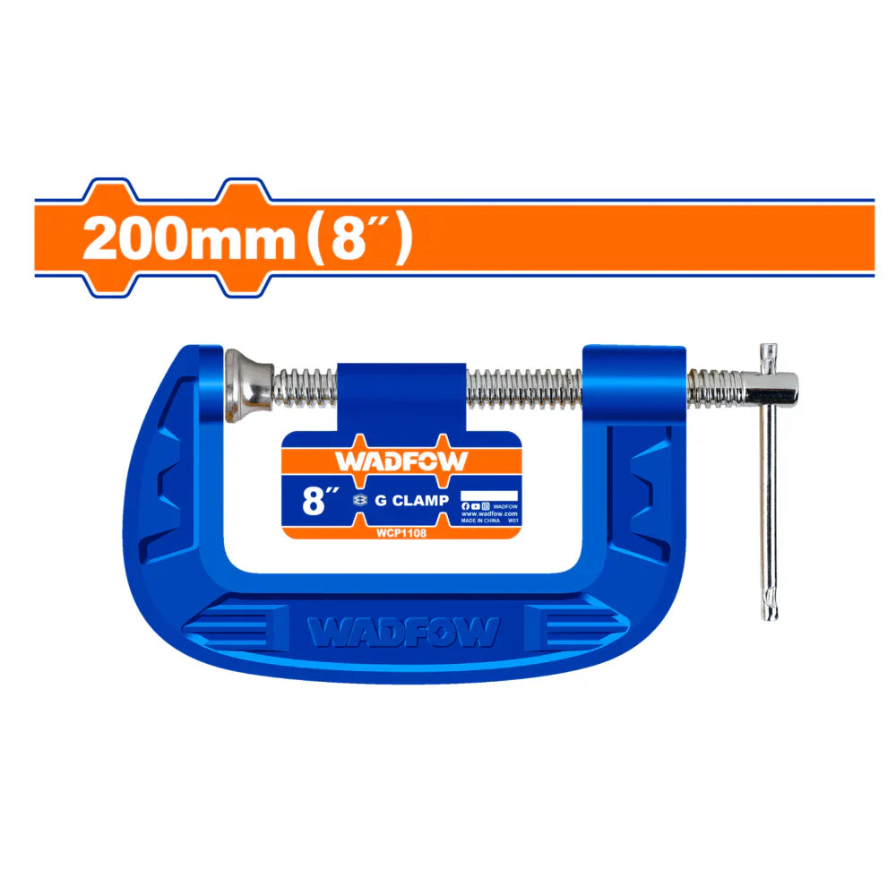 WADFOW 8-Inch G-Clamp Malleable Cast Iron Heavy Duty Industrial Woodworking Metal C-Clamp WCP1108