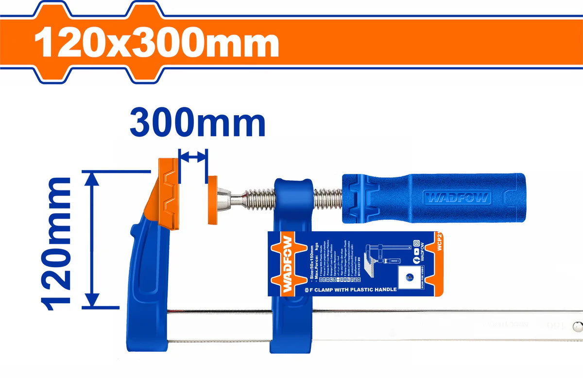 WADFOW 120x300mm F-Clamp Nickel Plated Steel Bar Woodworking Clamp with Plastic Handle WCP2121