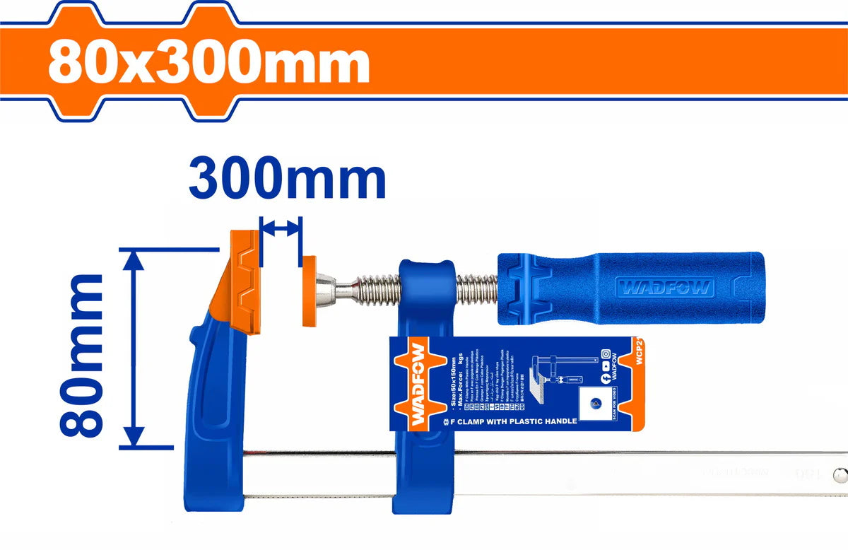 WADFOW 80x300mm F-Clamp Nickel Plated Steel Bar Woodworking Clamp with Plastic Handle WCP2181