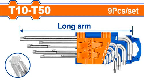 WADFOW 9-Piece Long Arm Torx Key Set T10 to T50 Cr-V Star Wrench Driver WHK3291 Wadfow