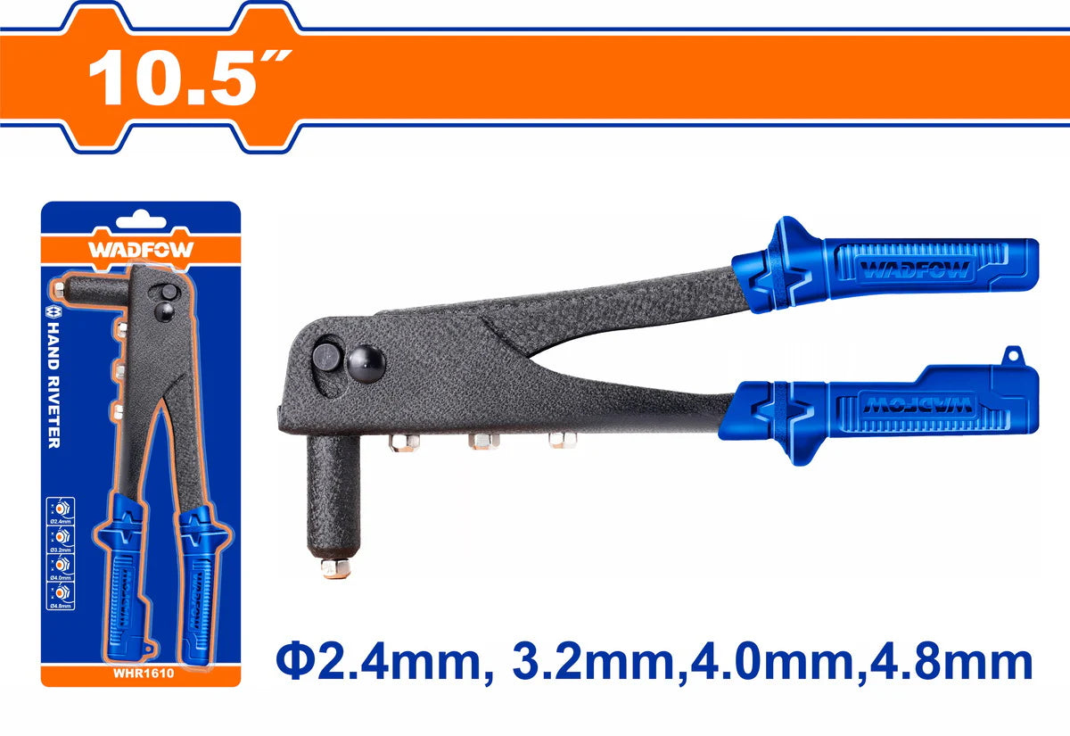 WADFOW 10.5 Inch Hand Riveter Professional Pop Rivet Gun with 4 Nozzle Sizes and Wrench WHR1610 Wadfow