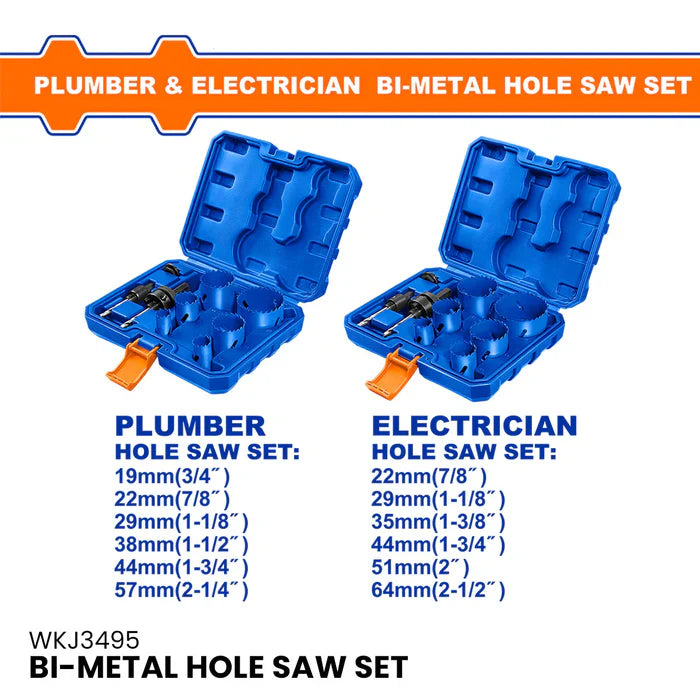 WADFOW 9-Piece Bi-Metal Hole Saw Set for Wood Metal and Plastic WKJ3495