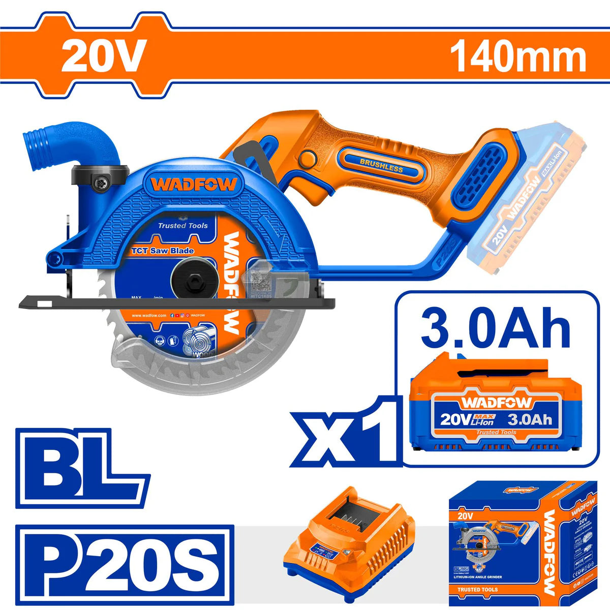 WADFOW 20V Lithium-Ion Cordless Circular Saw 140mm (5-1/2") WLWP5631