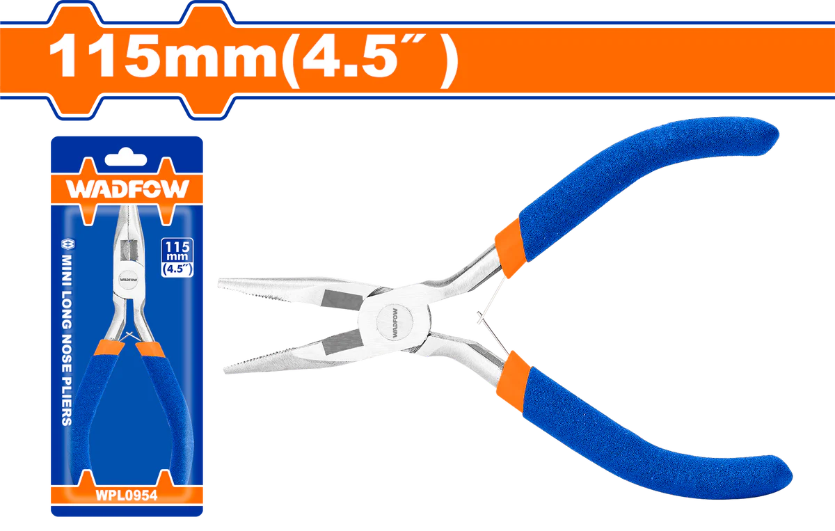 WADFOW 4.5-Inch Mini Long Nose Pliers with Polished Finish and Two-Color Handle WPL0954