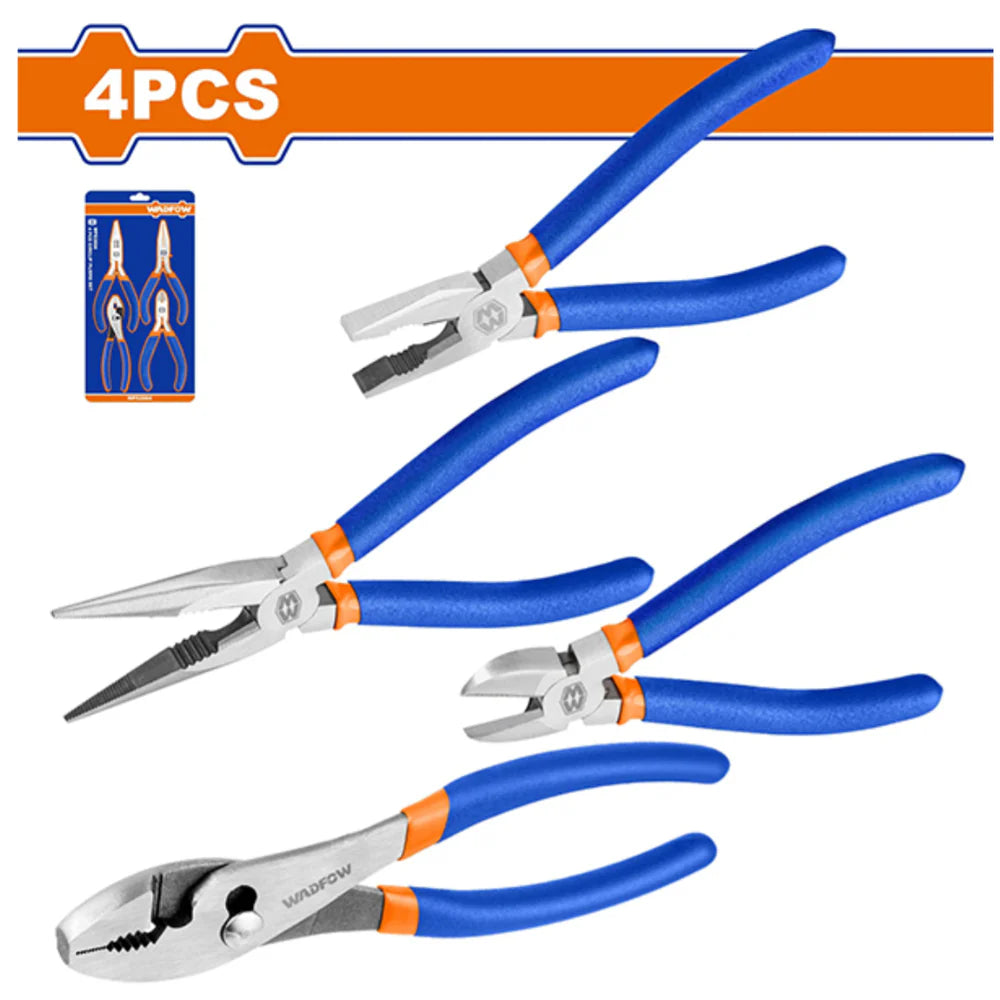 WADFOW 4-Piece Pliers Set with Combination, Diagonal, Long Nose, and Slip Joint Pliers WPS0604