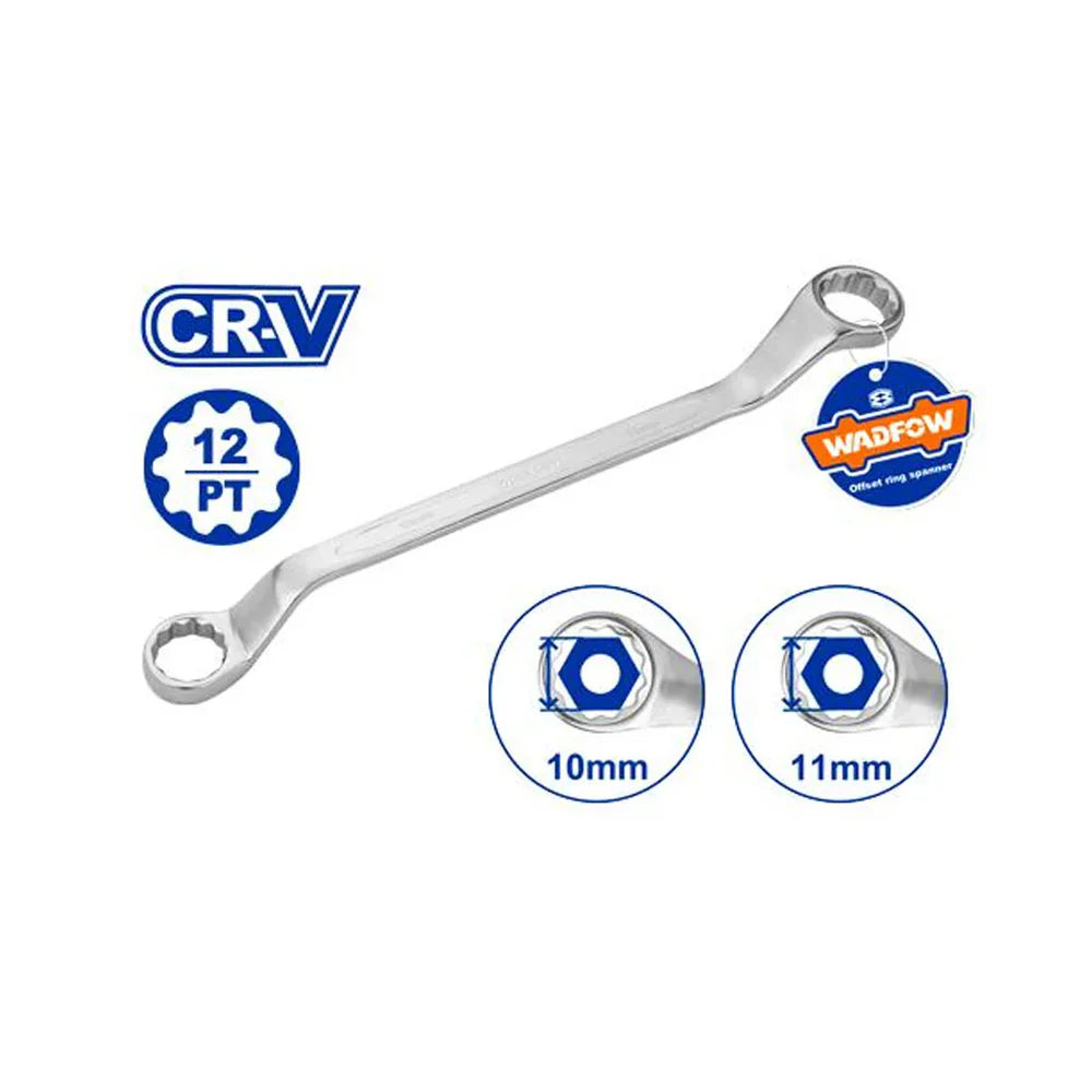 WADFOW 10mm x 11mm Chrome Vanadium Offset Ring Spanner 12-Point Box Wrench WSA3103 Wadfow