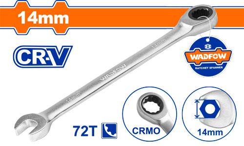 WADFOW 14mm Chrome Vanadium Combination Ratchet Spanner Fine Polished Metric Wrench WSA5114 Wadfow