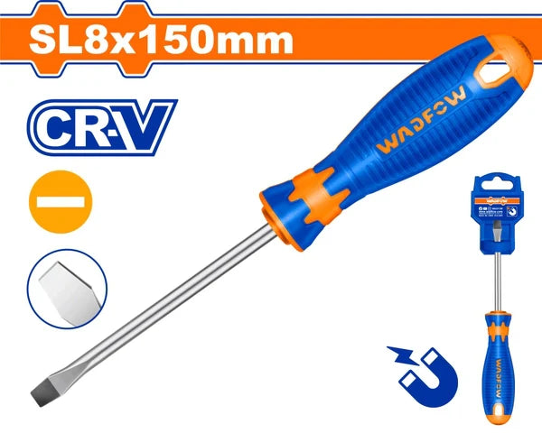 WADFOW SL8.0 x 150mm Slotted Flat Head Screwdriver with Magnetic Tip WSD1286