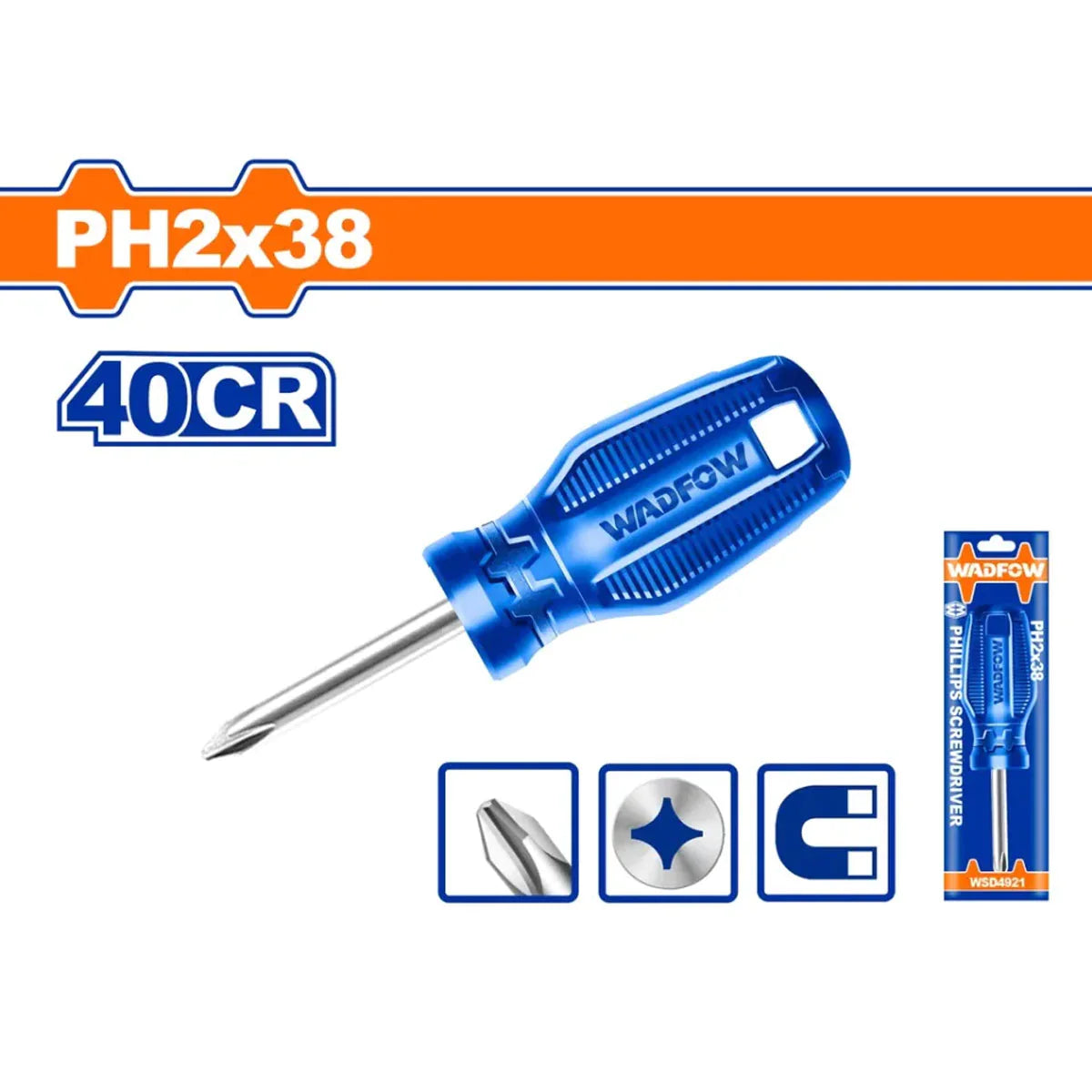 WADFOW PH1 x 75mm Phillips Cross Head Screwdriver with Magnetic Tip WSD4221