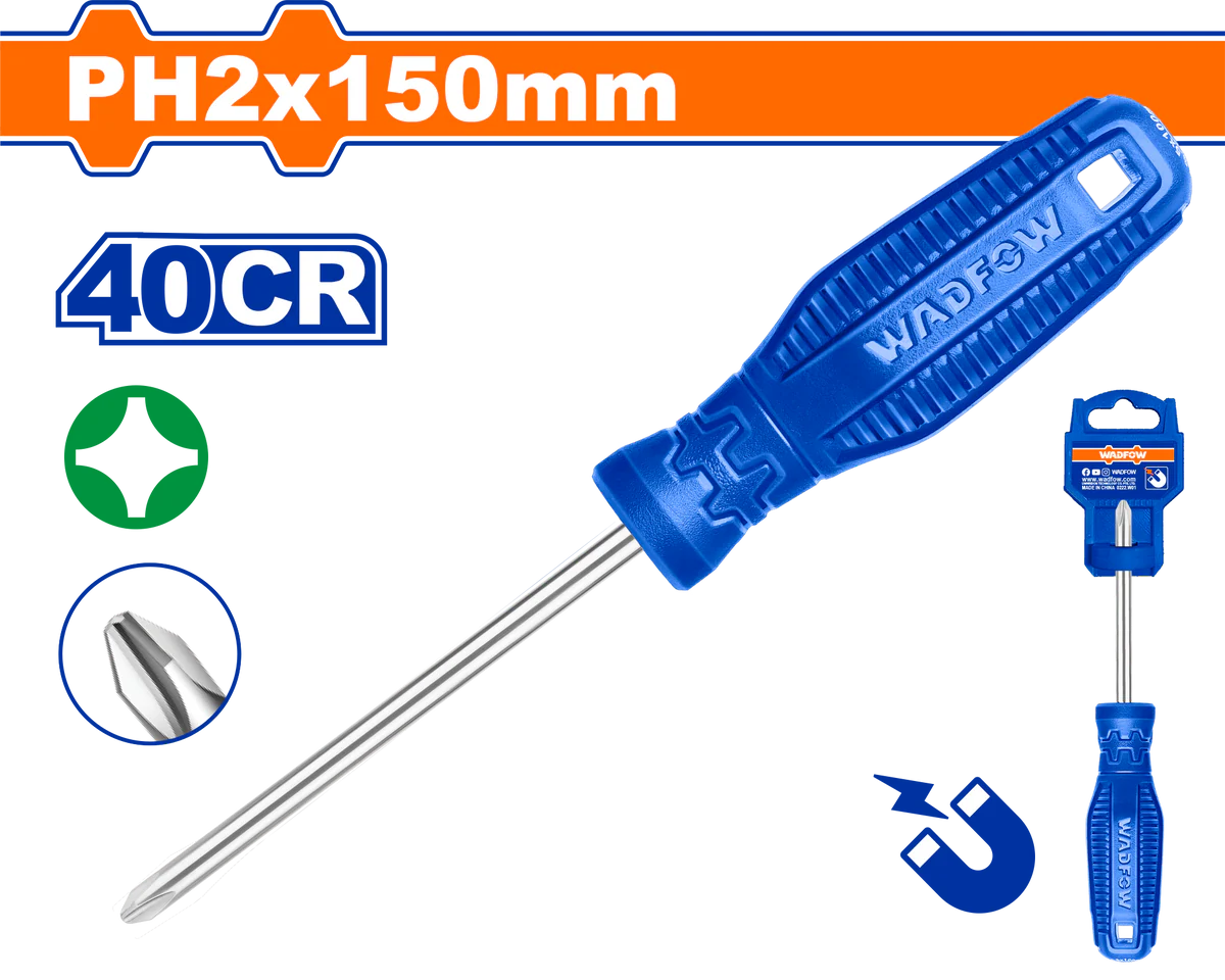 WADFOW PH2 x 150mm Phillips Cross Head Screwdriver with Magnetic Tip WSD4226