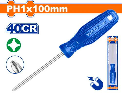WADFOW PH1 x 100mm Phillips Cross Head Screwdriver with Magnetic Tip WSD4914