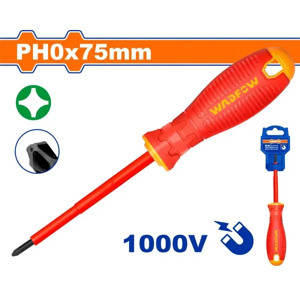 WADFOW 1000V Insulated Phillips Screwdriver PH0 x 60mm VDE Certified WSD7203