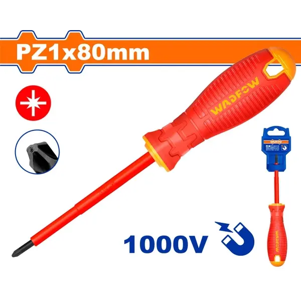 WADFOW 1000V Insulated Pozidriv Screwdriver PZ1 x 80mm VDE Certified WSD7273
