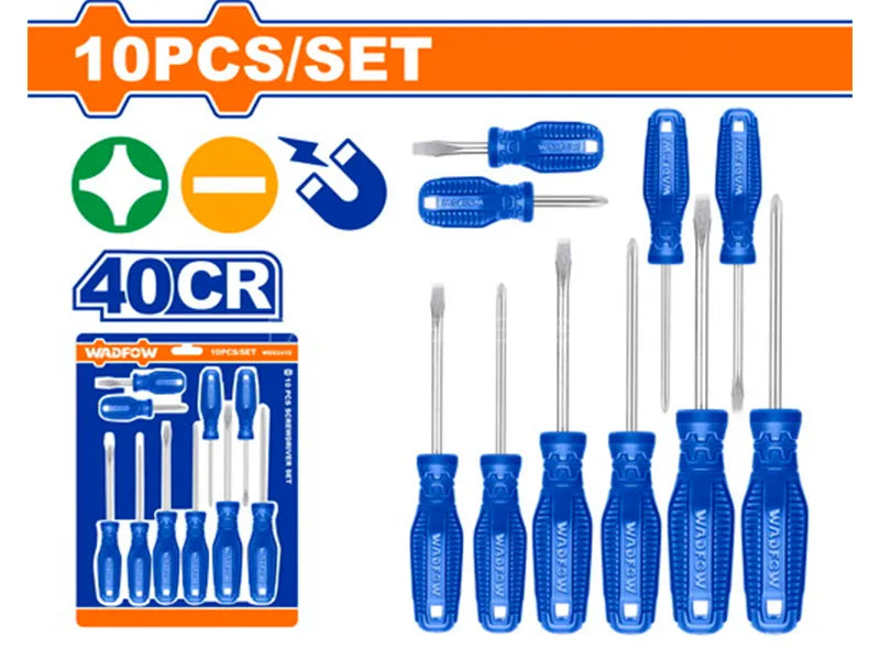 WADFOW 10-Piece Phillips and Slotted Screwdriver Set with Magnetic Tips WSS2410
