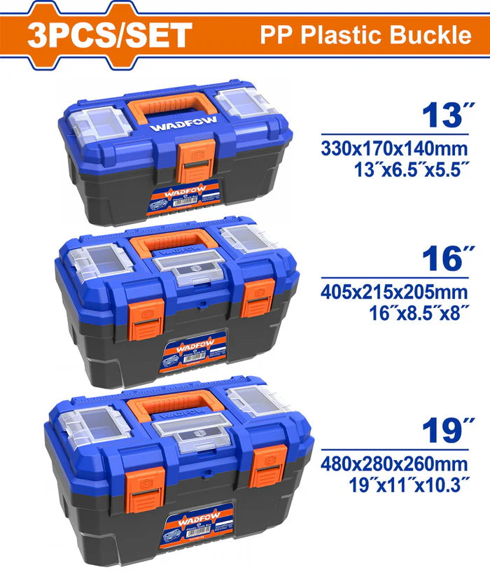 WADFOW 3 Pcs Plastic Tool Boxes Set 13" 16" 19" Portable Tool Organizer WTB2103 Wadfow