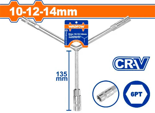 WADFOW 3-Way Y-Type Socket Wrench 10mm 12mm 14mm Tri-Socket Spanner WTH2102 Wadfow