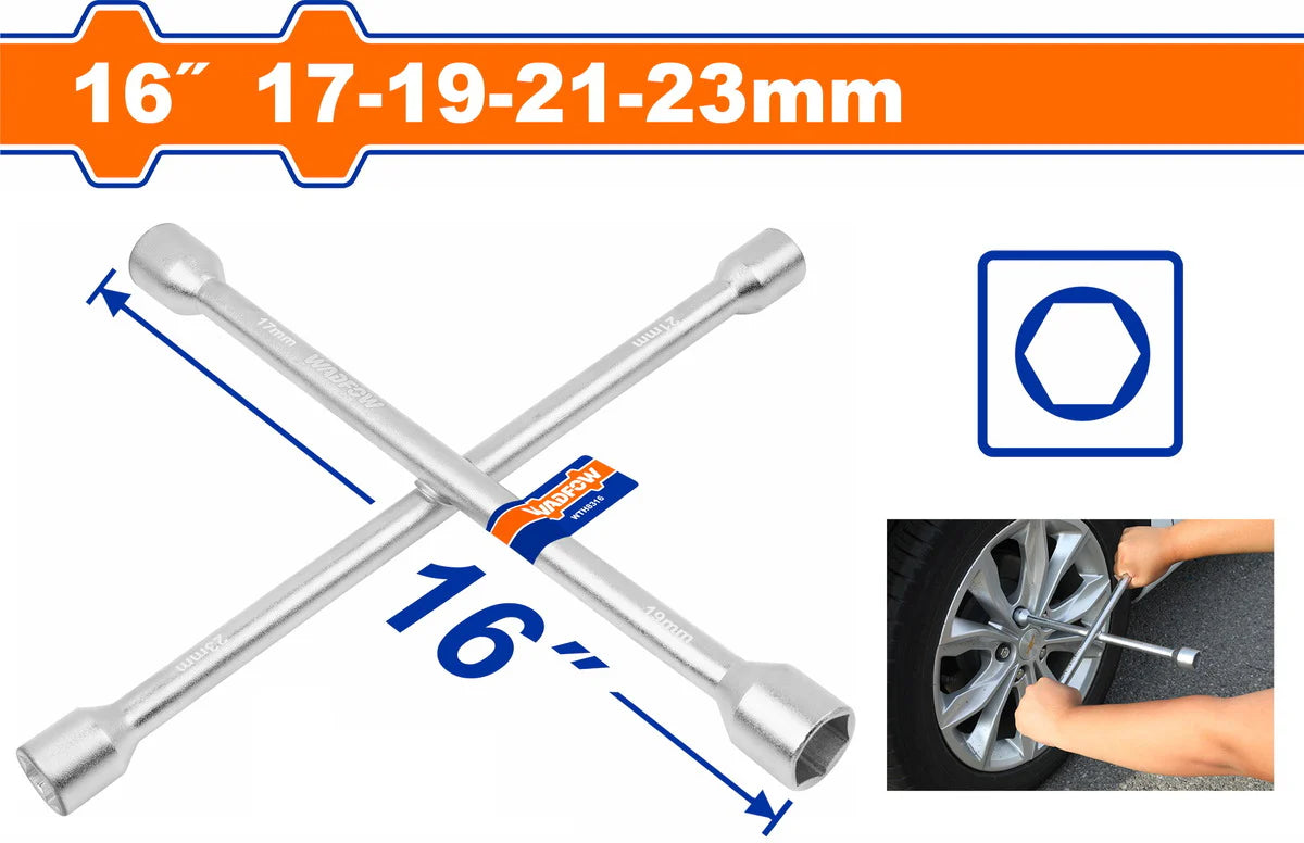 WADFOW 16" 4-Way Cross Rim Wrench 17 19 21 23mm Car Tire Lug Spanner WTH8316 Wadfow