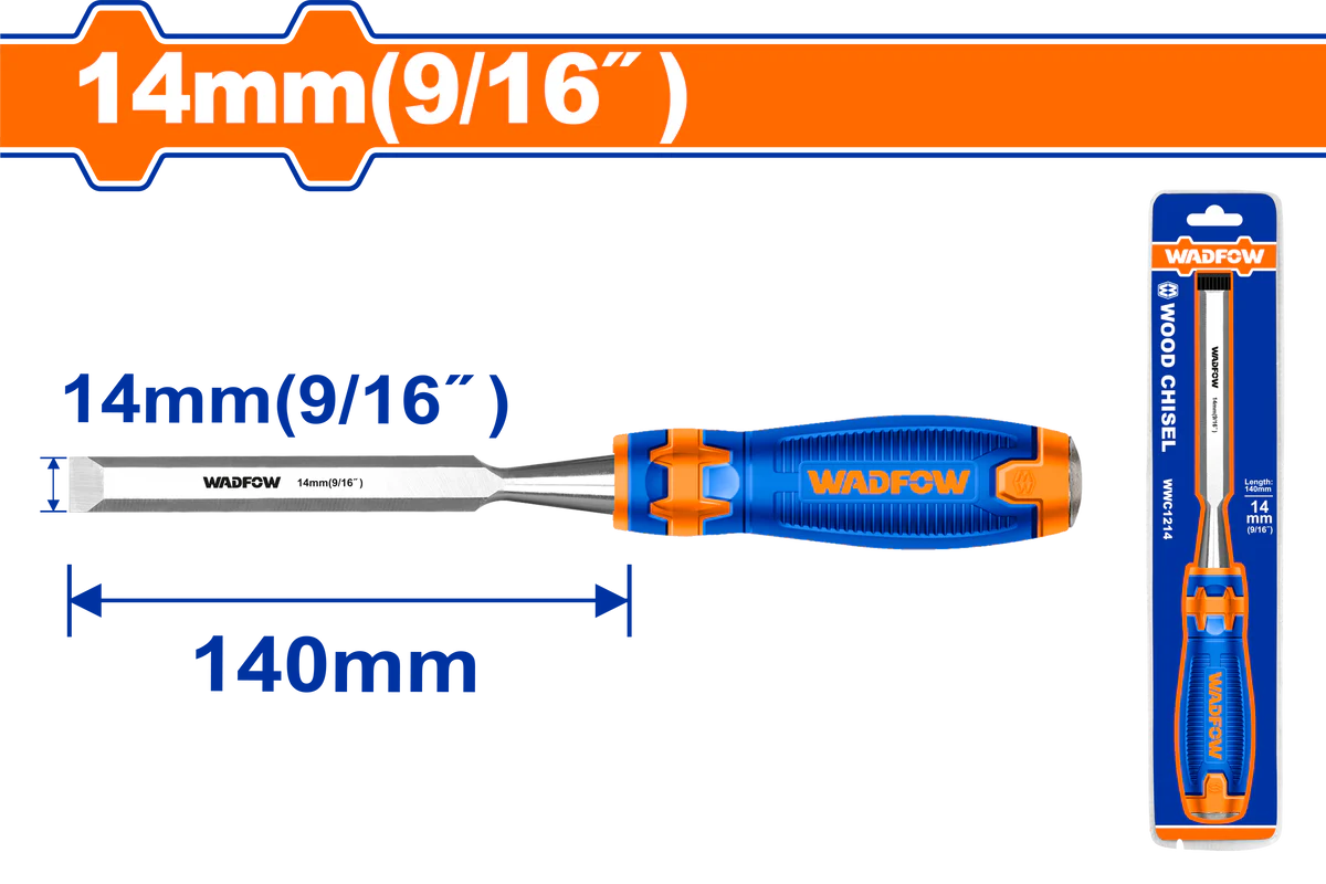 WADFOW 14mm 9/16 Inch Wood Chisel Chrome Vanadium Steel Beveled Edge Woodworking Hand Tool with Ergonomic Soft Grip Handle WWC1214 Wadfow
