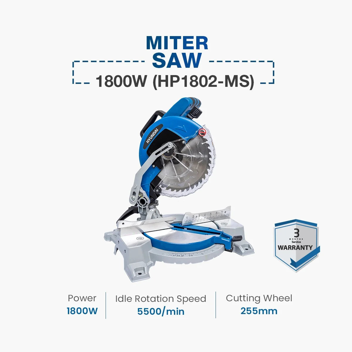 HYUNDAI 1800W 255mm (10") Electric Compound Miter Saw Woodworking HP1802-MS Hyundai