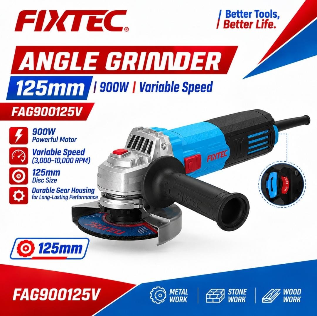 FIXTEC 900W 125mm (5") Variable Speed Angle Grinder - FAG900125V FIXTEC
