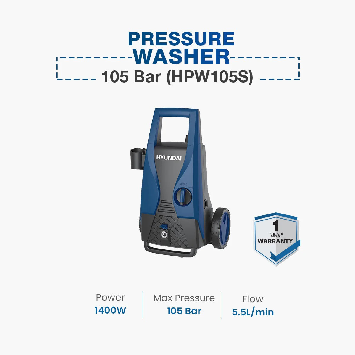 HYUNDAI 105 Bar High Pressure Washer Car & Home Washer HPW-105S Hyundai