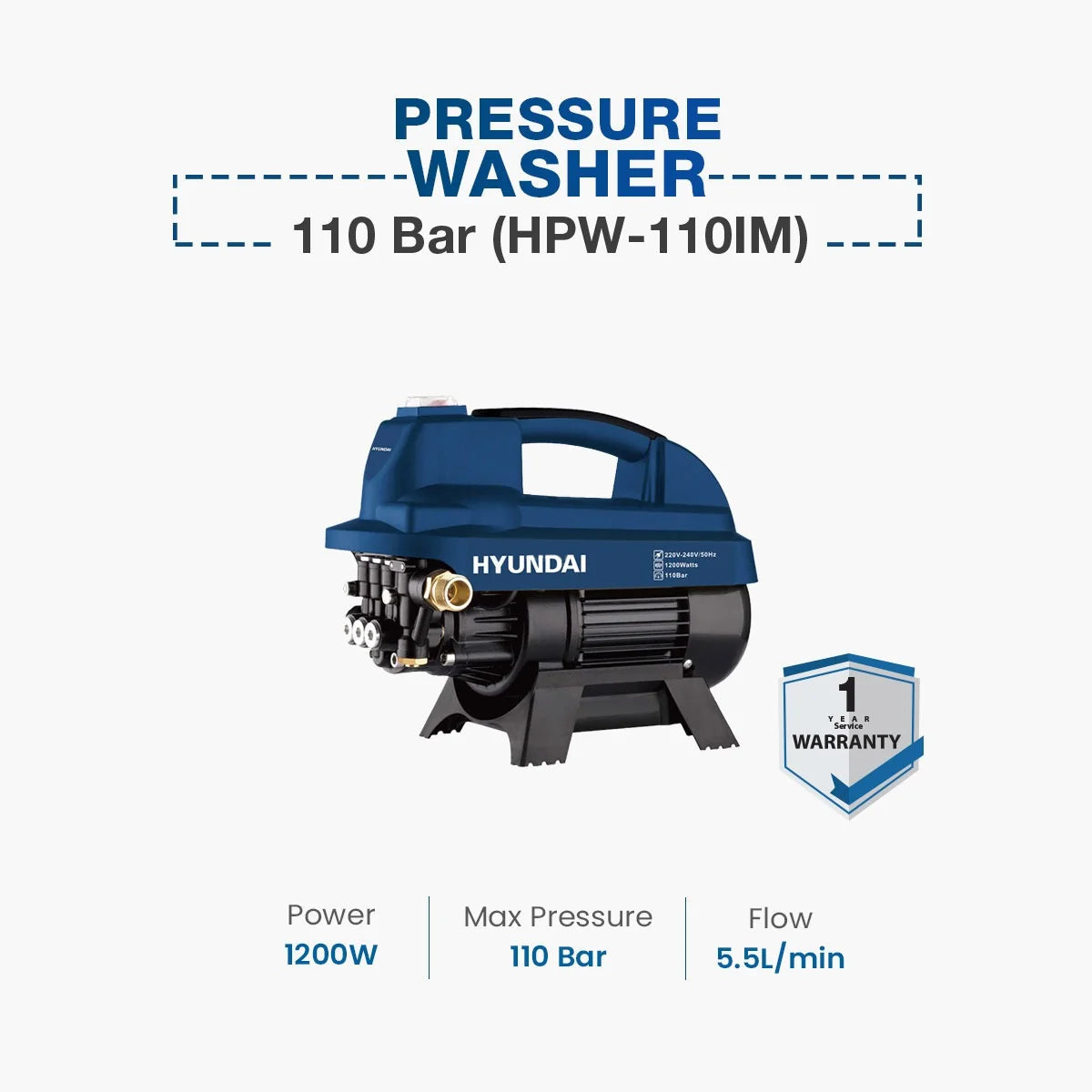 HYUNDAI 110 Bar High Pressure Washer Silent Induction Motor HPW-110IM Hyundai