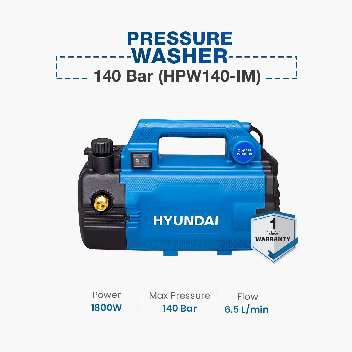 HYUNDAI 140 Bar Heavy Duty High Pressure Washer Silent Induction Motor HPW140-IM Hyundai