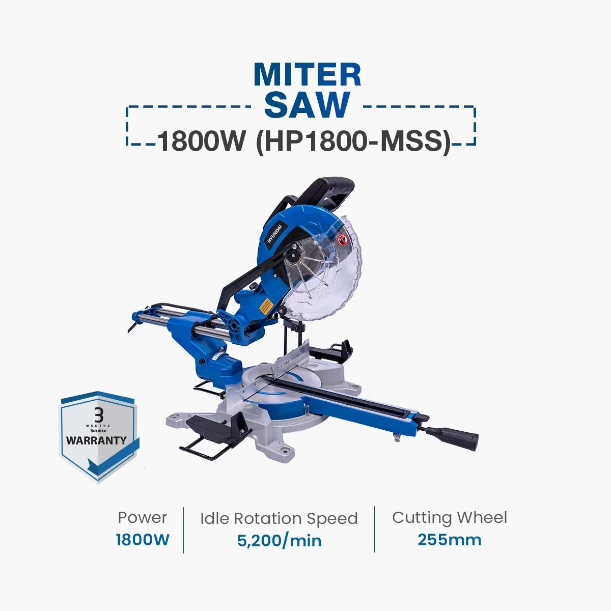HYUNDAI 1800W 255mm (10") Electric Compound Miter Saw Woodworking HP1800-MS Hyundai