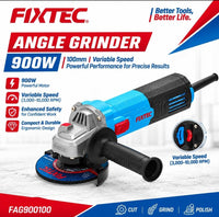 FIXTEC 900W 100mm (4") Variable Speed Angle Grinder - FAG900100V FIXTEC