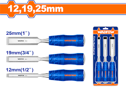 WADFOW 3 Pcs Wood Chisel Set 12mm 19mm 25mm Chrome Vanadium Steel Beveled Edge Woodworking Tools with Ergonomic Grip Handles WWC2203 Wadfow