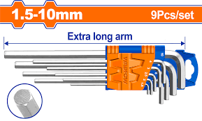 WADFOW 9-Piece Extra Long Arm Metric Hex Key Set 1.5mm to 10mm Cr-V Allen Wrench Kit WHK1292 Wadfow