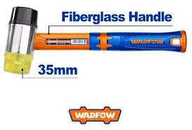 WADFOW 35mm Dual Head Rubber and Plastic Hammer Non-Marring Soft Mallet for Woodworking Jewelry and Crafts with Fiberglass Handle WHM7305 Wadfow