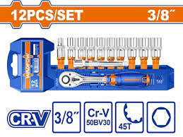 WADFOW 12 Pcs 3/8" Drive Socket Set Cr-V 45T Ratchet & Extension Kit WST3212 Wadfow