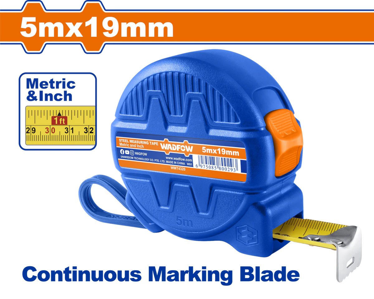 WADFOW 5m x 19mm Steel Measuring Tape Metric & Inch Retractable Meter WMT4320 Wadfow