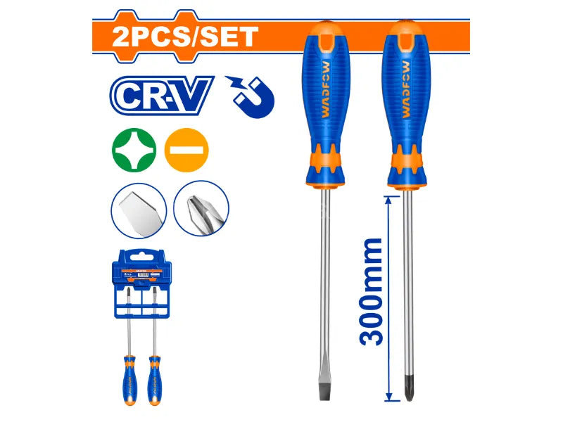 WADFOW 2-Piece Phillips and Slotted Screwdriver Set with Magnetic Tips WSS1402