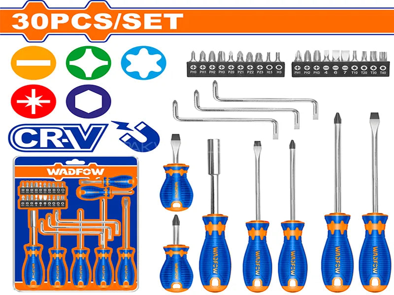 WADFOW 30-Piece Master Screwdriver and Bit Set with Cr-V Steel & Storage Stand WSS1430