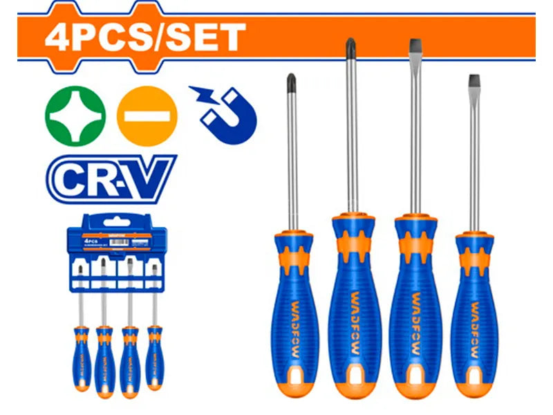 WADFOW 4-Piece Phillips and Slotted Screwdriver Set with Magnetic Tips WSS1204